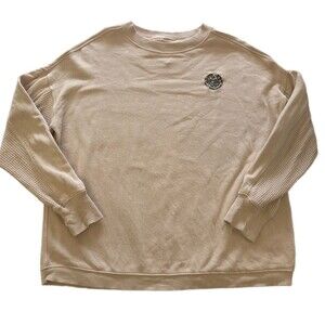 Aerie SMILEY Getaway Long Weekend Sweatshirt Crewneck XS In Oatmeal Soft Tan